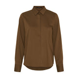Brun langærmet skjorte Bamboo Shirt i Chocolate Brown fra Butterfly forfra med krave og brede manchetter