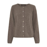 Brun meleret cardigan fra Butterfly med rund hals og lyse knapper, set forfra