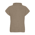 Brun kortærmet strik Cashmere Racoon SS Pullover fra Butterfly med høj krave set forfra