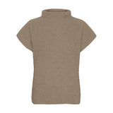Brun kortærmet strik Cashmere Racoon SS Pullover fra Butterfly med høj krave set forfra