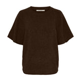 Brun Celine YAK pullover fra Butterfly med korte raglanærmer, rund hals og rullede kanter, set forfra