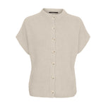 Eleanor vest fra Butterfly i beige ribstrik med knapper foran og korte ærmer, set forfra