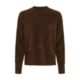Brun pullover i børstet yak fra Butterfly med rund hals, lange ærmer og ribkanter, set forfra