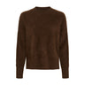 Brun pullover i børstet yak fra Butterfly med rund hals, lange ærmer og ribkanter, set forfra
