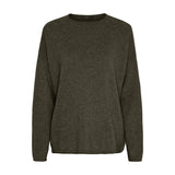 Grøn meleret pullover fra Butterfly med rund hals, lange ærmer og rullede kanter, set forfra
