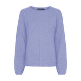 Mia Cashmere Pullover fra Butterfly i meleret lilla med rund hals og raglanærmer, set forfra