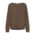 Brun oversize bluse i cashmere med bådudskæring og lange ærmer set forfra