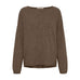 Brun oversize bluse i cashmere med bådudskæring og lange ærmer set forfra