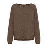 Brun oversize bluse i cashmere med bådudskæring og lange ærmer set forfra