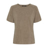 Beige kortærmet strik fra Butterfly i Taupe Melange med rund hals og raglanærmer, set forfra