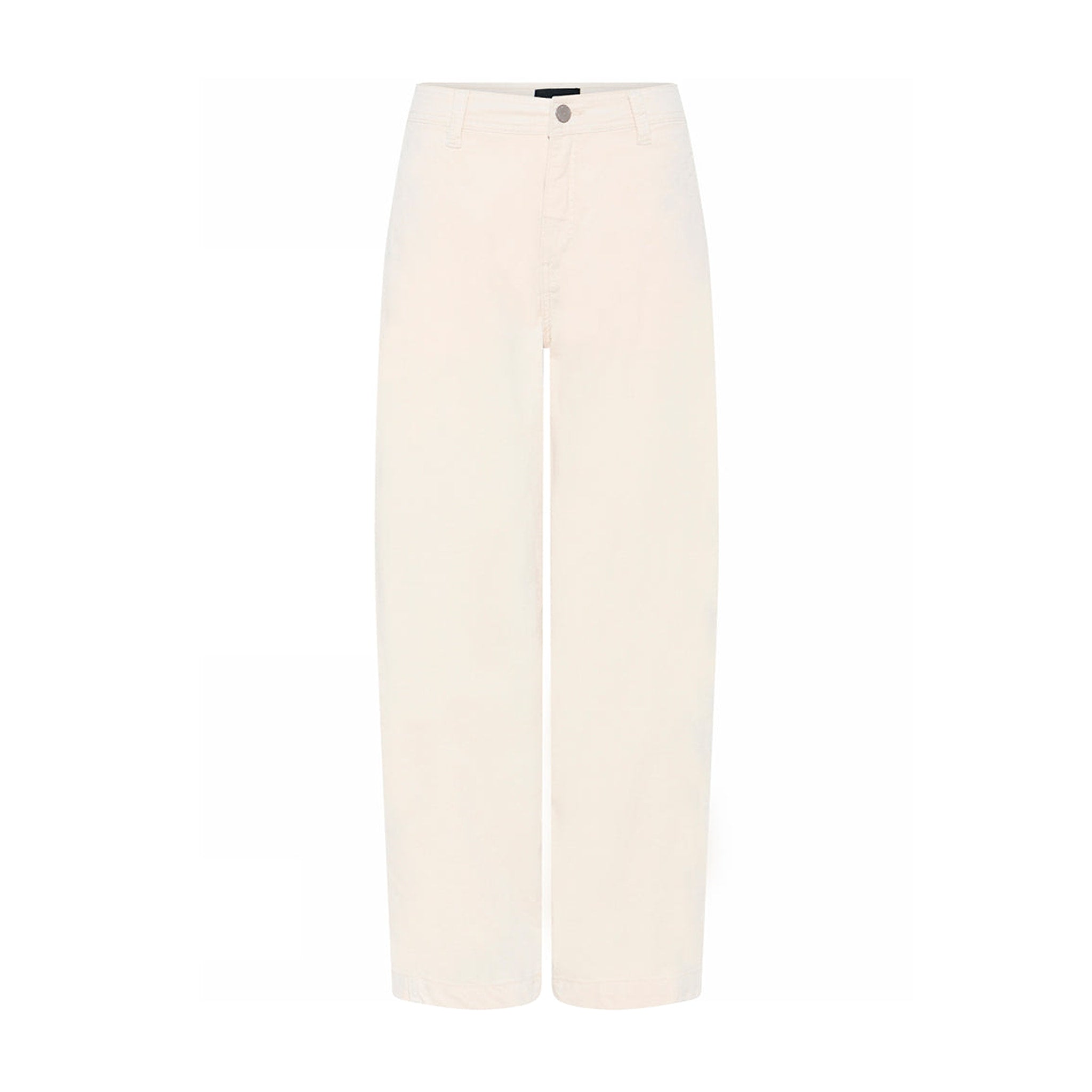 Beige Barrel Pant fra Cero i farven Sand set forfra med buede ben, knap, bæltestropper og ankellængde
