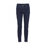 Mørkeblå Magic Fit bukser fra Cero i denim med slim snit, lommer foran og lynlås ved anklerne, set forfra