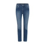 Blå slim bukser i denim fra Cero, Magic Fit Pant Summer i Medium Blue Denim, set forfra