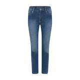 Blå slim bukser i denim fra Cero, Magic Fit Pant Summer i Medium Blue Denim, set forfra