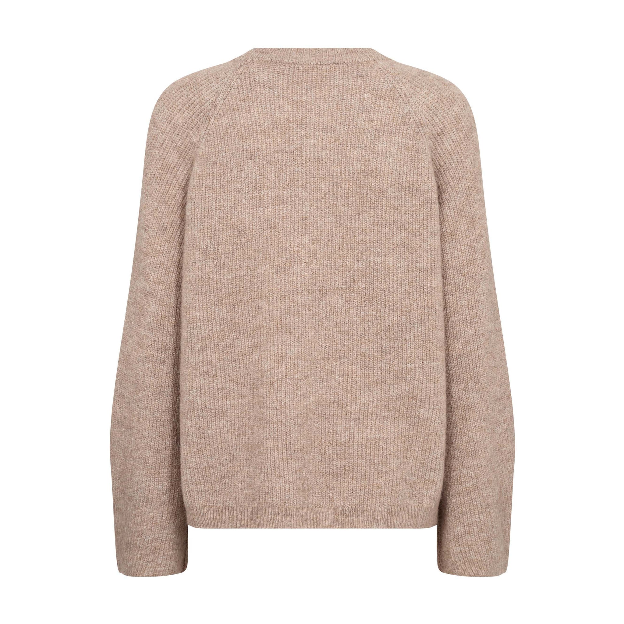 Brun strik Aelle LS Knit fra Co'Couture bagfra med ribstrik og raglanærmer