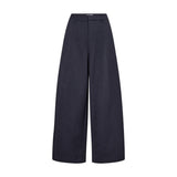 Navy barrel bukser fra Co'Couture set forfra med vide ben, bæltestropper og syning ned foran