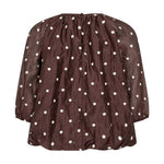Brun prikket bluse fra Co'Couture set bagfra med rynker ved halsen