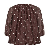 Brun prikket bluse fra Co'Couture set bagfra med rynker ved halsen