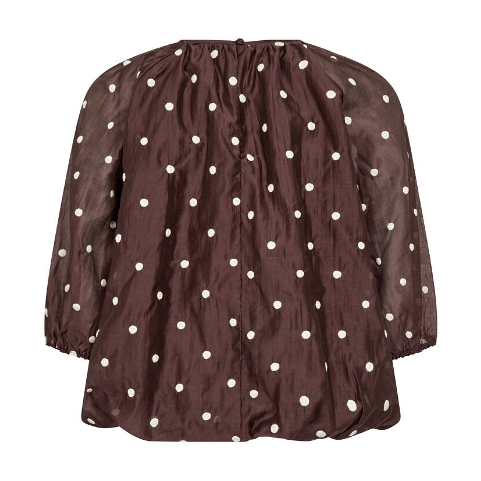 Brun prikket bluse fra Co'Couture set bagfra med rynker ved halsen