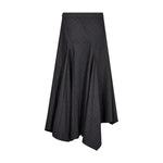 Grå ternet nederdel med asymmetrisk kant set bagfra
