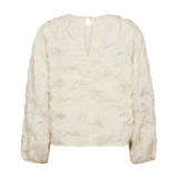 Hvid struktureret bluse fra Co'Couture set bagfra med åbning og knap i nakken