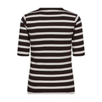 Stribet t-shirt i offwhite og mørkebrun fra Co'Couture set bagfra med korte ærmer