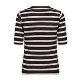 Stribet t-shirt i offwhite og mørkebrun fra Co'Couture set bagfra med korte ærmer