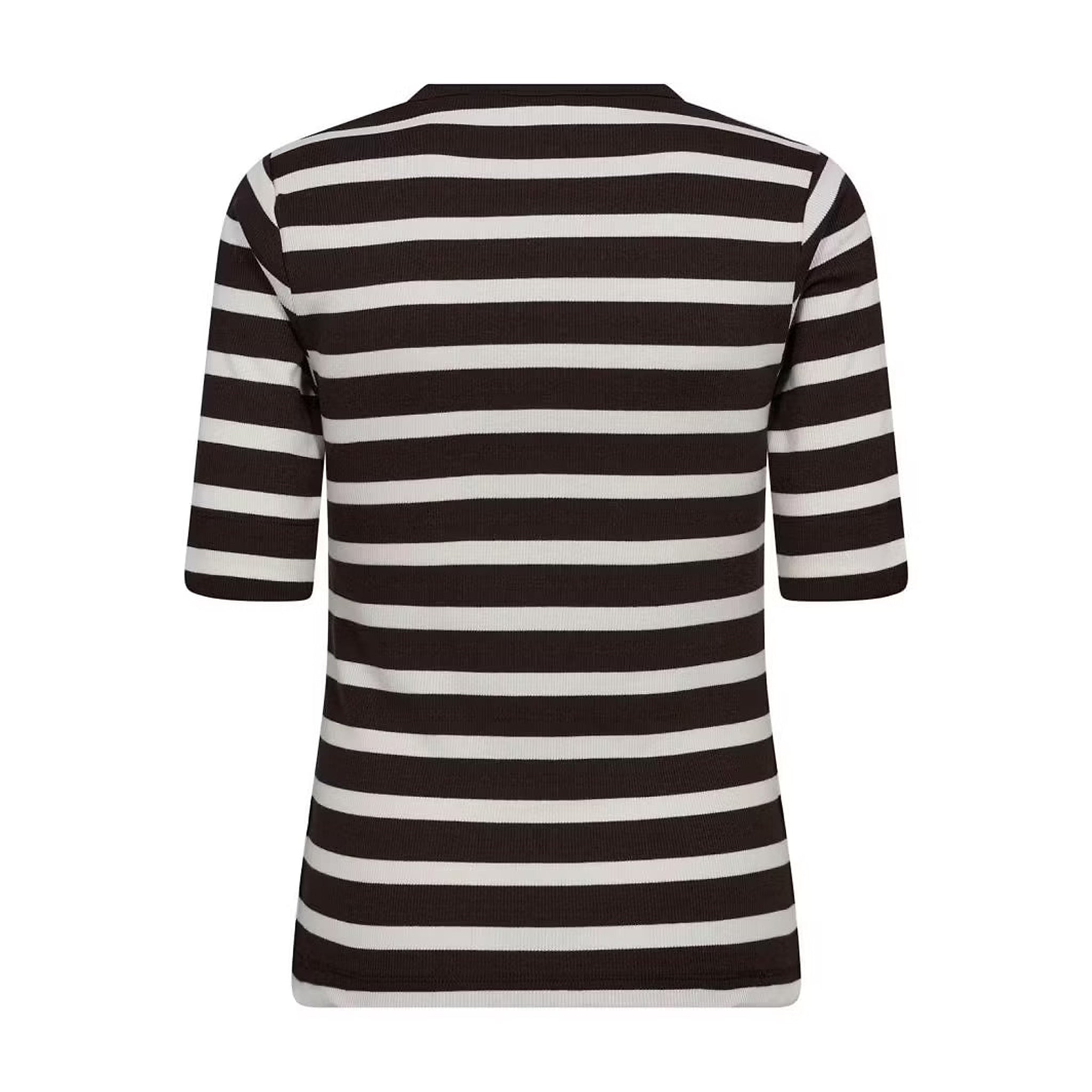 Stribet t-shirt i offwhite og mørkebrun fra Co'Couture set bagfra med korte ærmer