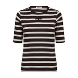 Stribet t-shirt i offwhite og mørkebrun fra Co'Couture forfra med rund hals og broderet CC-logo