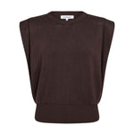 Lue Wing Knit Vest i Dark brown fra Co'Couture set forfra – brun vest i strik med rund hals og markerede skuldre