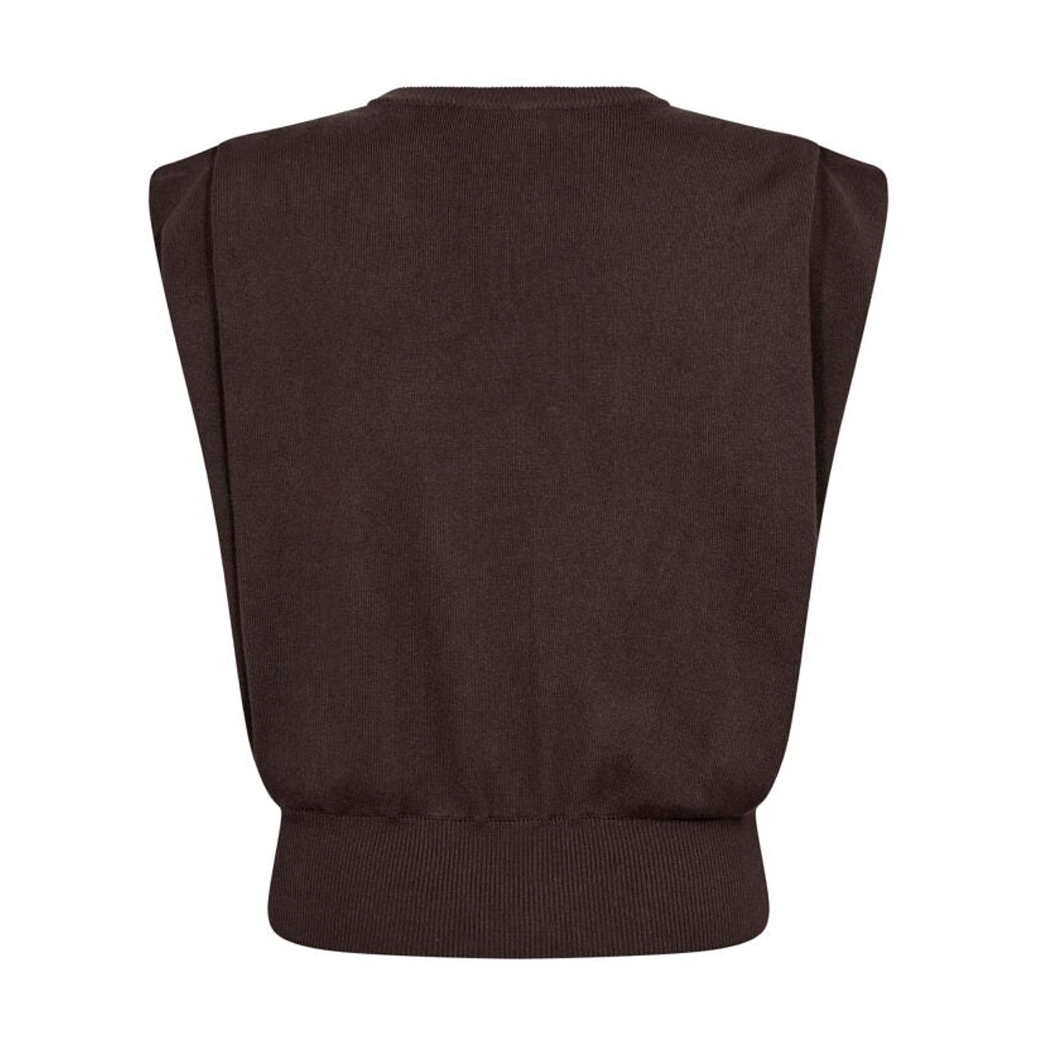 Lue Wing Knit Vest i Dark brown fra Co'Couture set bagfra – brun vest i strik med bred ribkant forneden
