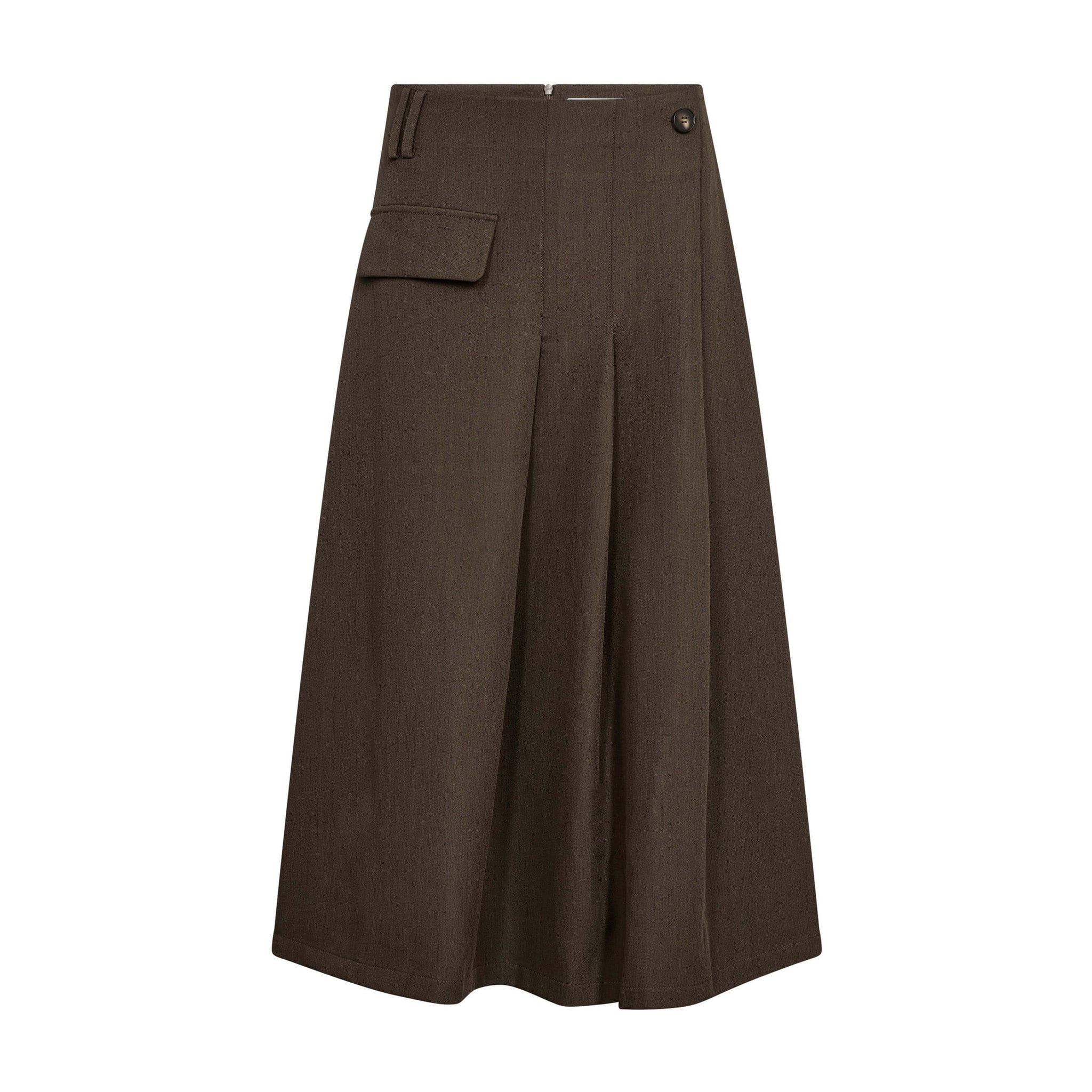 Grøn Luna Long Skirt nederdel fra Co'Couture forfra med læg, lomme med klap og knap ved taljen