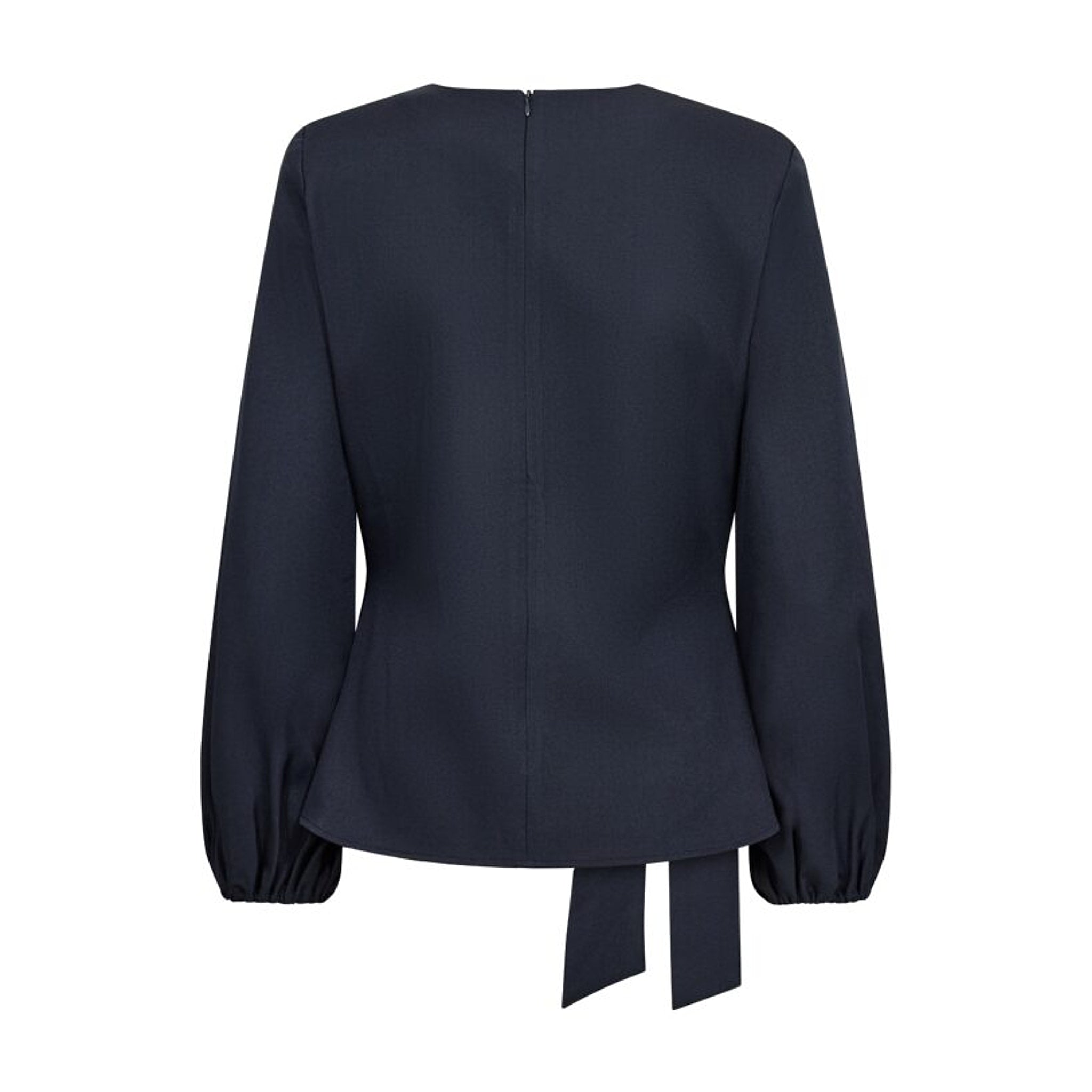 Navy bluse fra Co'Couture set bagfra med kort lynlås i nakken og bindebånd