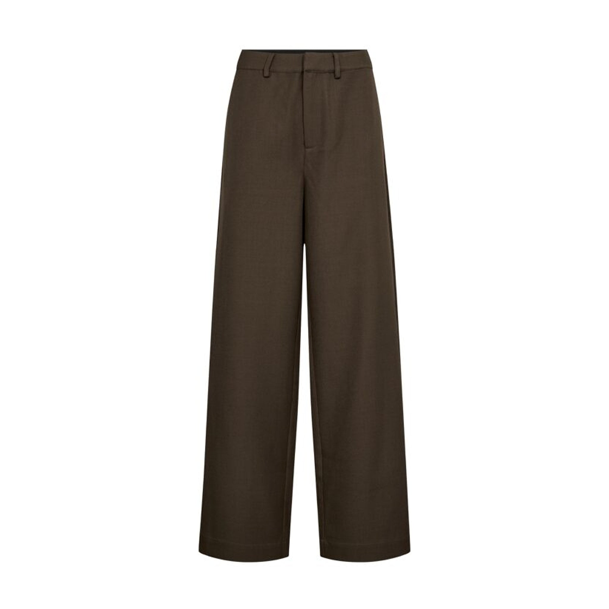 Brune wide leg bukser fra Co'Couture set forfra på hvid baggrund