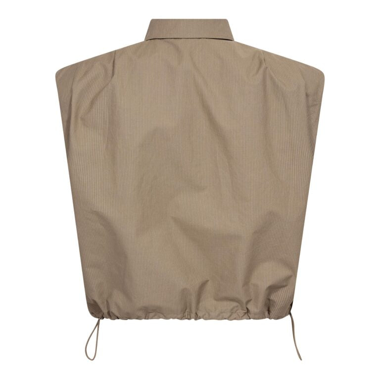 Brun stribet bluse fra Co'Couture set bagfra med krave og snoretræk i bunden