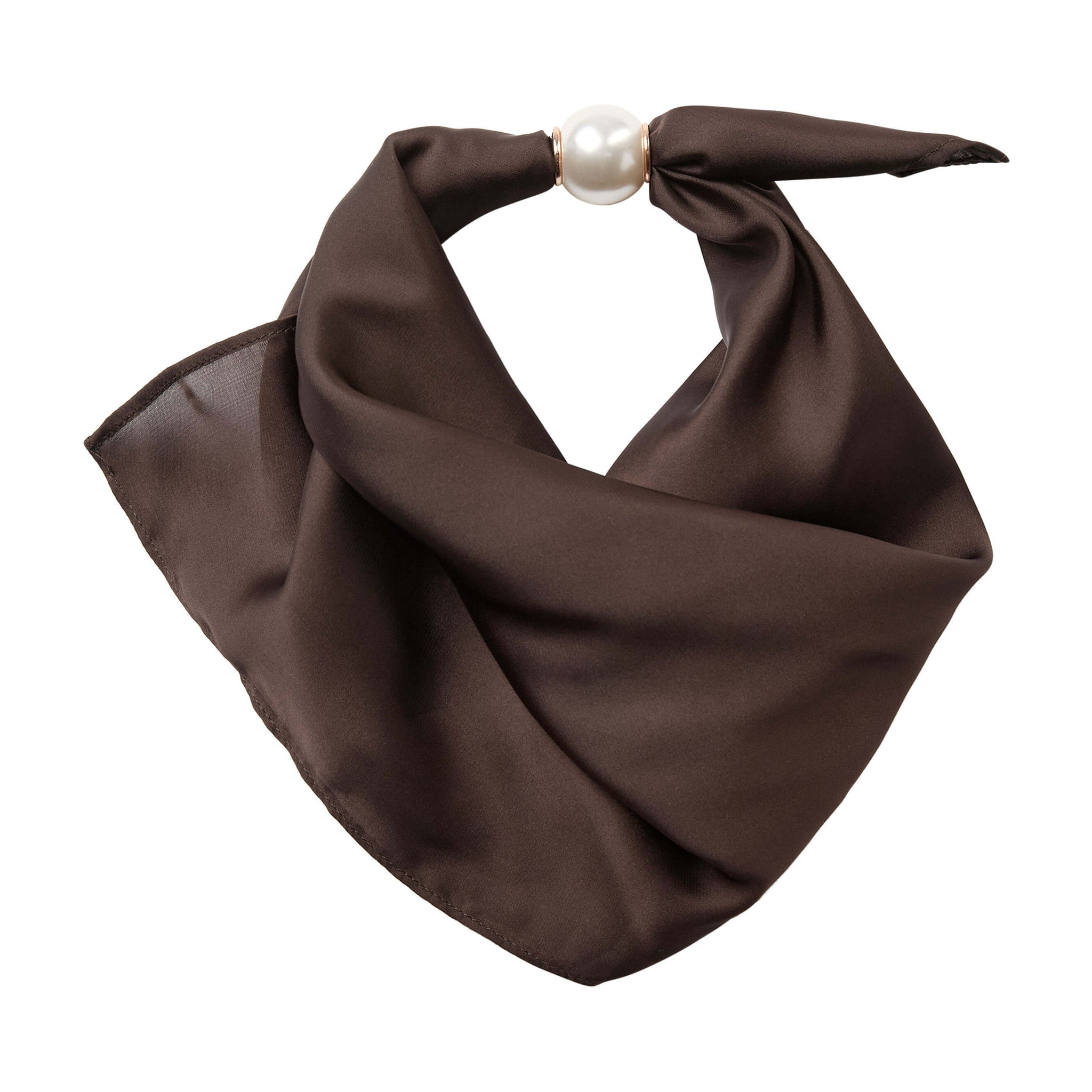 Brunt tørklæde Pearl Scarf fra Co'Couture i farven Bison, bundet med hvid perle med guldfarvede kanter