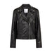 Sort jakke i læder fra Co'Couture i biker-stil med skrå lynlås og lommer med lynlås, set forfra