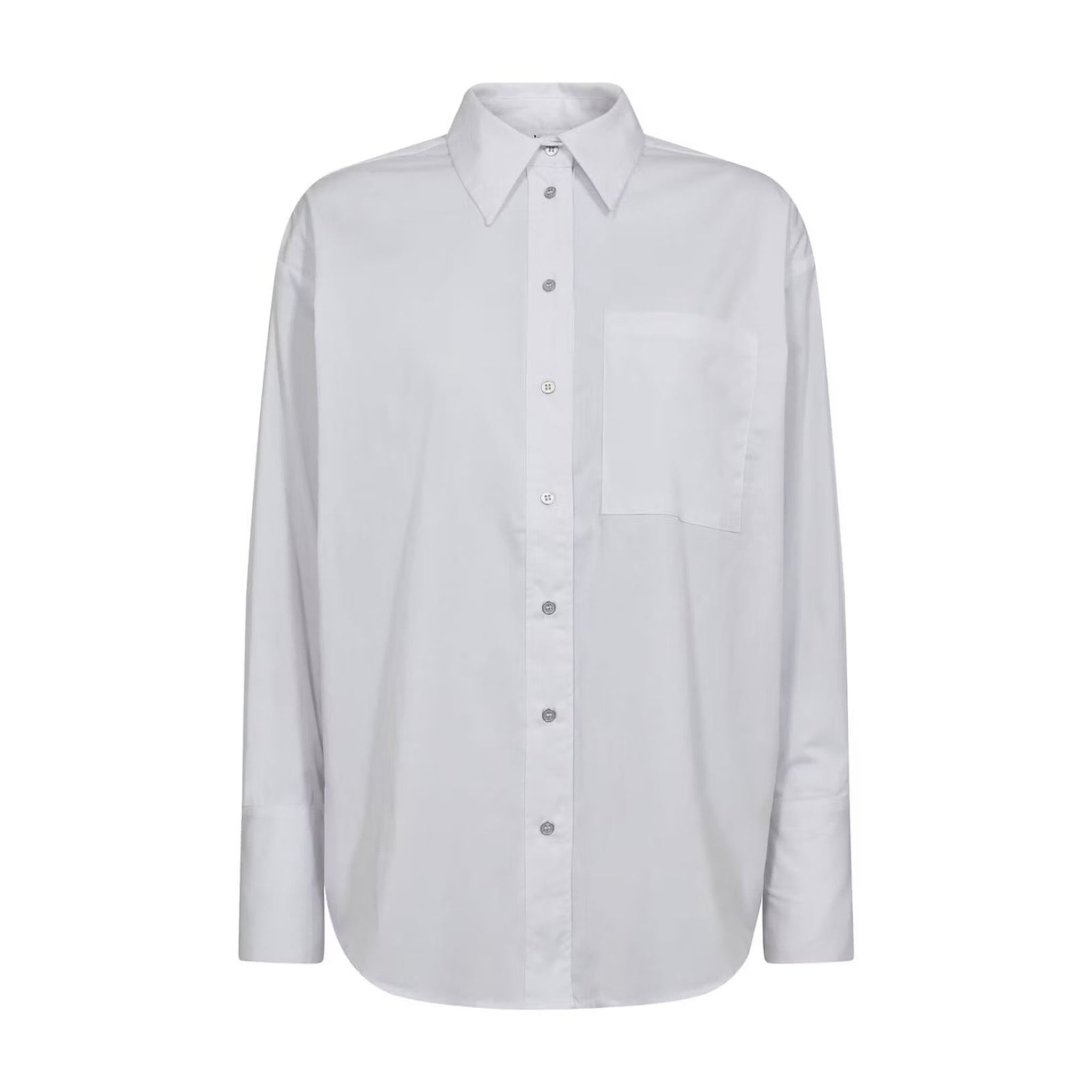 Hvid skjorte Poppy Cuff Shirt fra Co'Couture forfra med skjortekrave, knapper foran, brystlomme og lange manchetter