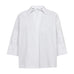 Hvid bluse fra Co'Couture med krave, V-udskæring og 3/4 ærmer med knapper, set forfra