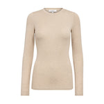 Rigo O-Neck Blouse i Walnut fra Co'Couture, lysebrun langærmet bluse med rund hals set forfra