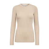 Rigo O-Neck Blouse i Walnut fra Co'Couture, lysebrun langærmet bluse med rund hals set forfra