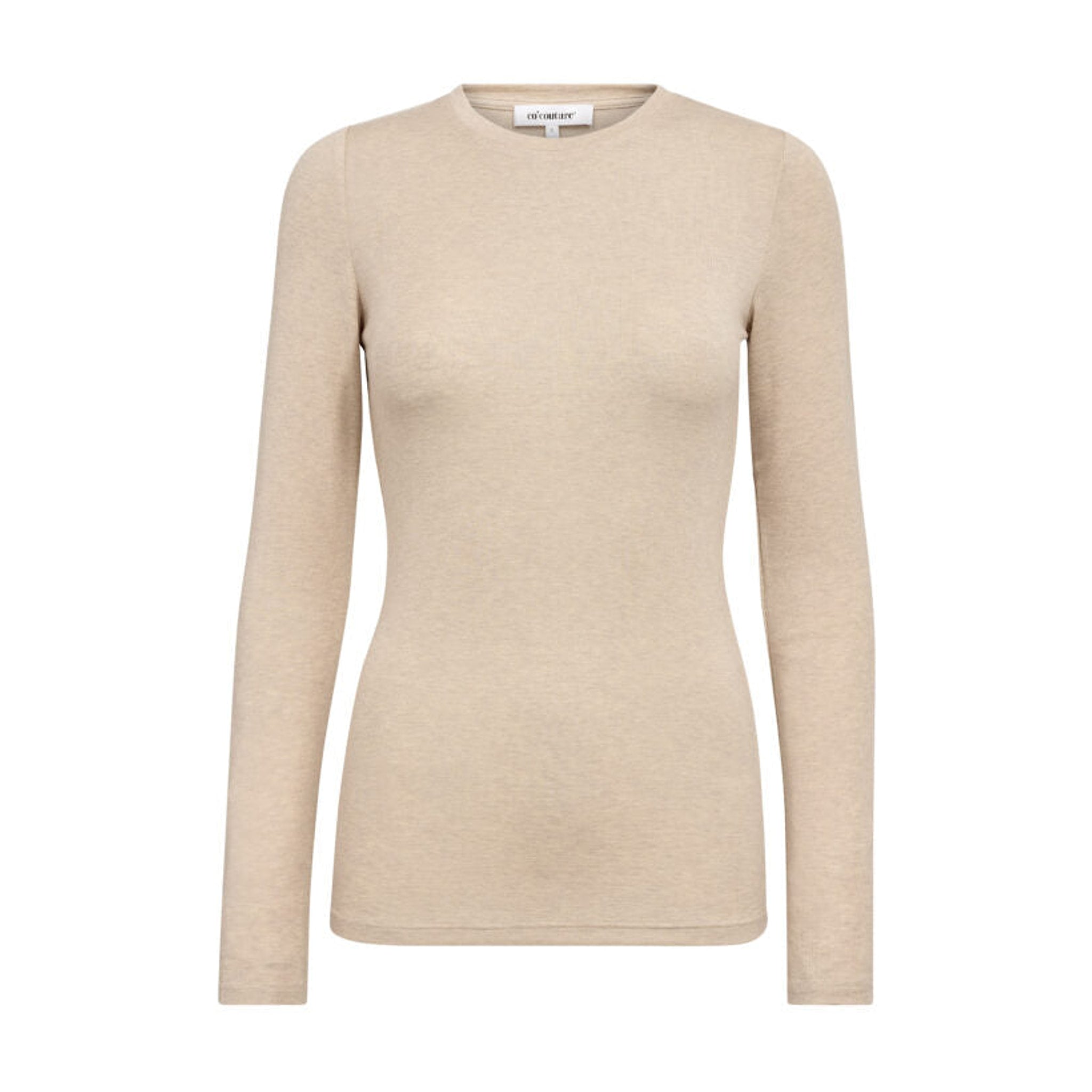 Rigo O-Neck Blouse i Walnut fra Co'Couture, lysebrun langærmet bluse med rund hals set forfra