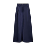 Navy wide leg bukser fra Co'Couture med læg, knap og lynlås set forfra