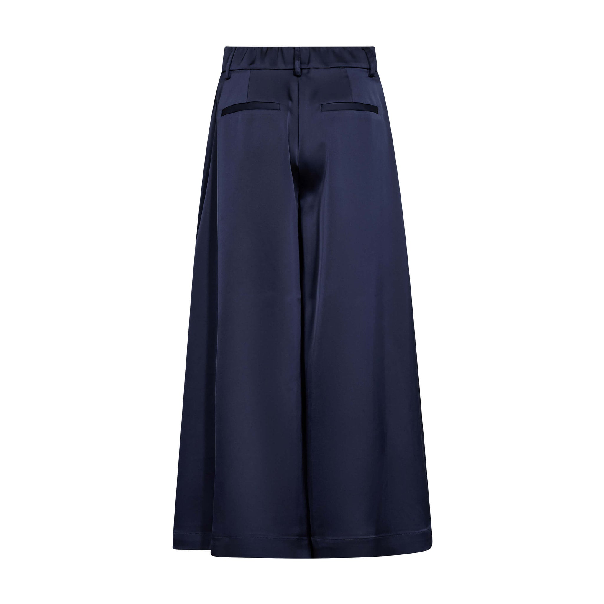 Navy wide leg bukser fra Co'Couture set bagfra med to lommer og elastik i linningen