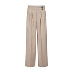 Beige nålestribede wide leg bukser fra Co'Couture forfra med læg og to knapper ved linningen