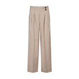 Beige nålestribede wide leg bukser fra Co'Couture forfra med læg og to knapper ved linningen