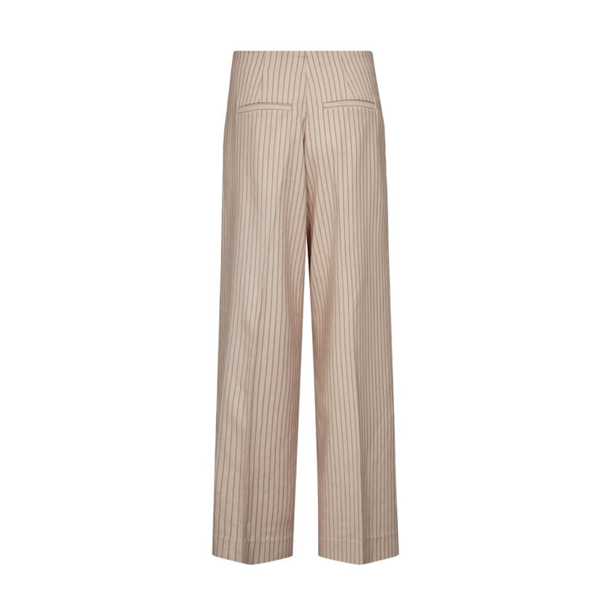 Beige nålestribede wide leg bukser set bagfra med to lommer bagpå