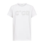 Hvid t-shirt fra Co'Couture med C'CO-logo af små sten, set forfra