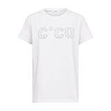 Hvid t-shirt fra Co'Couture med C'CO-logo af små sten, set forfra