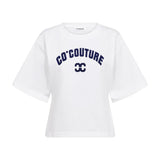 Hvid t-shirt fra Co'Couture med navy logo foran, set forfra